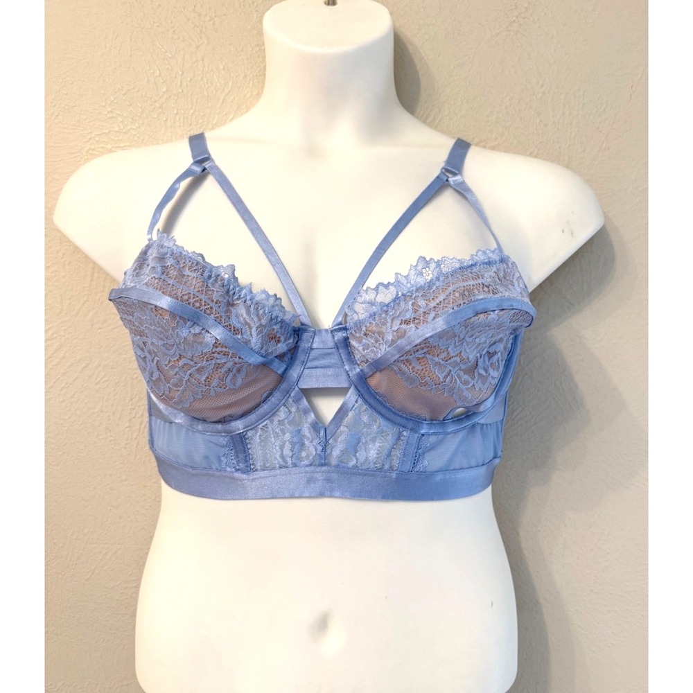 NWT Torrid size 1 Retro Ribbon Cutout Longline Bra Serenity Blue